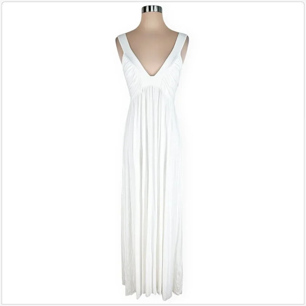 Rachel Pally Long White Empire Waist Sleeveless Modal Stretch Knit Maxi Dress S